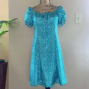 Teal Floral Milkmaid Puff Sleeve Dress